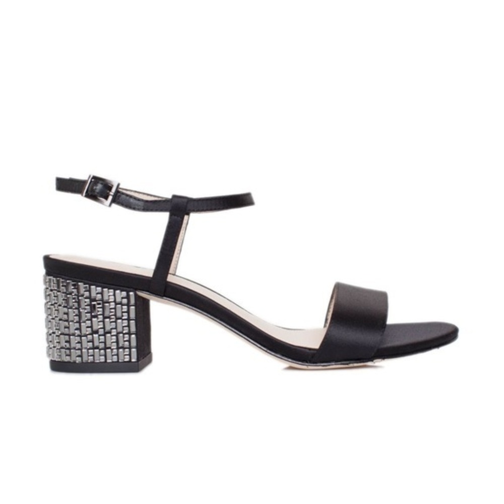 Pelle Moda Alicia Black Satin Crystal Studded Block Heel Sandal 11